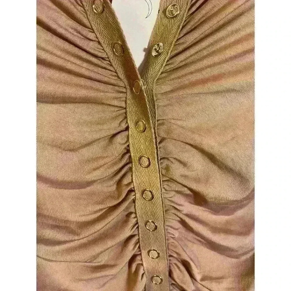 Edit By Nine Women's Ruched Bodycon Long Sleeve Dress Pencil Maxi Beige Size Med - Picture 4 of 5